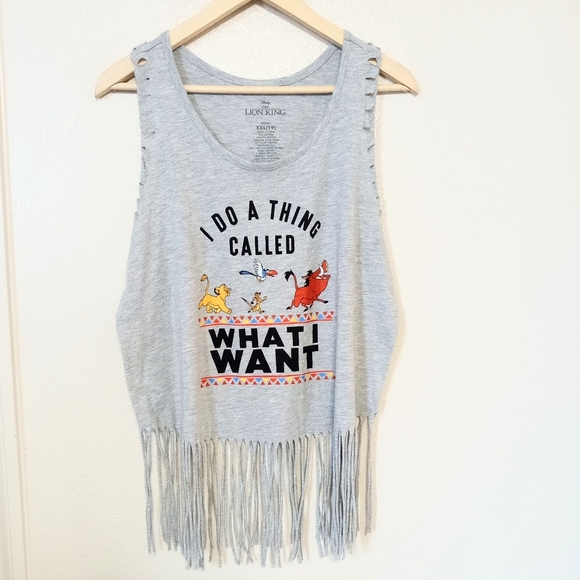 Disney Tops - Disney Lion King sleeveless grey fringe tank top size 2XL